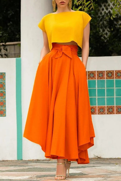 Solid Color Large Swing Belt Skirt